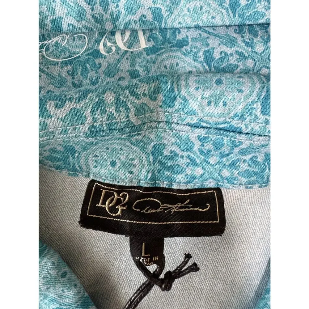 Dsquared2 D2 Womens Matching Set Jacket Shorts Teal Denim Print NWT Size L